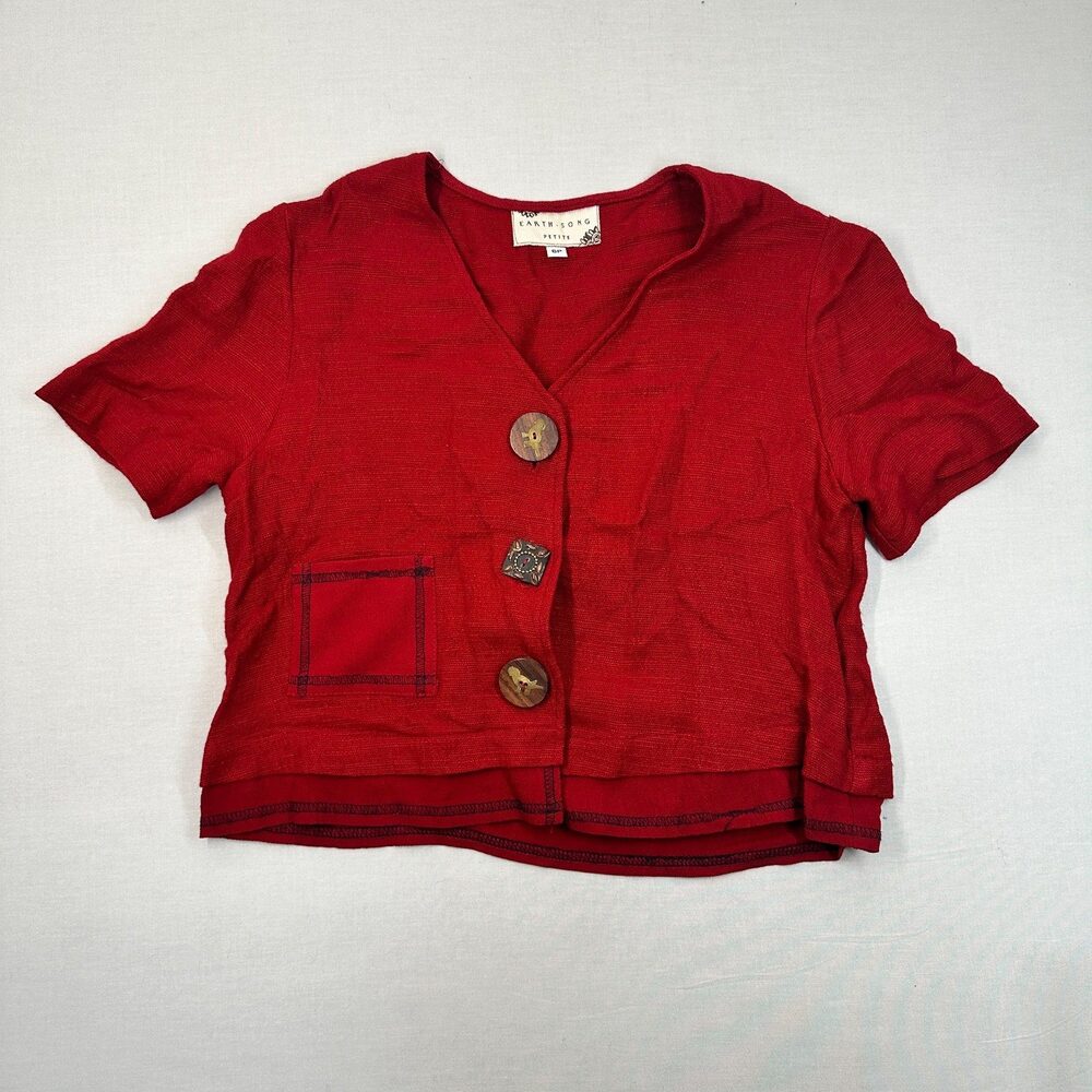Boho Earth Song Red Rayon Button-Up Jacket Mixed Buttons 6P
